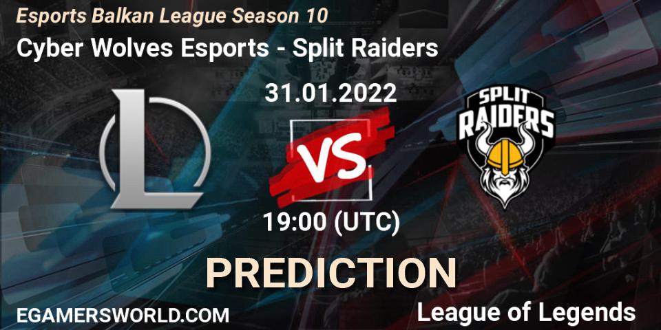 Prognoza Cyber Wolves Esports - Split Raiders. 31.01.2022 at 19:00, LoL, Esports Balkan League Season 10