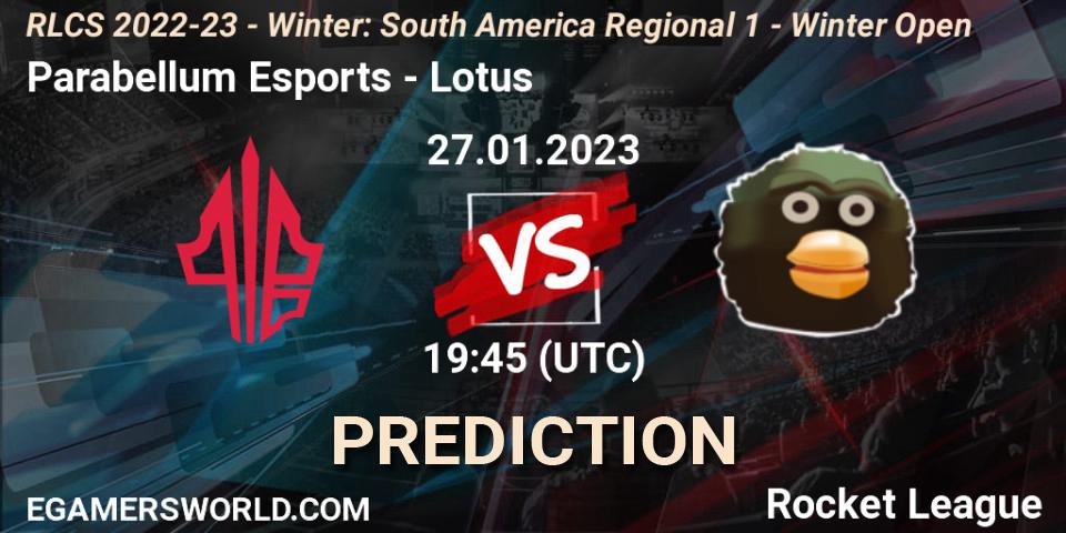 Prognoza Parabellum Esports - Lotus. 27.01.23, Rocket League, RLCS 2022-23 - Winter: South America Regional 1 - Winter Open
