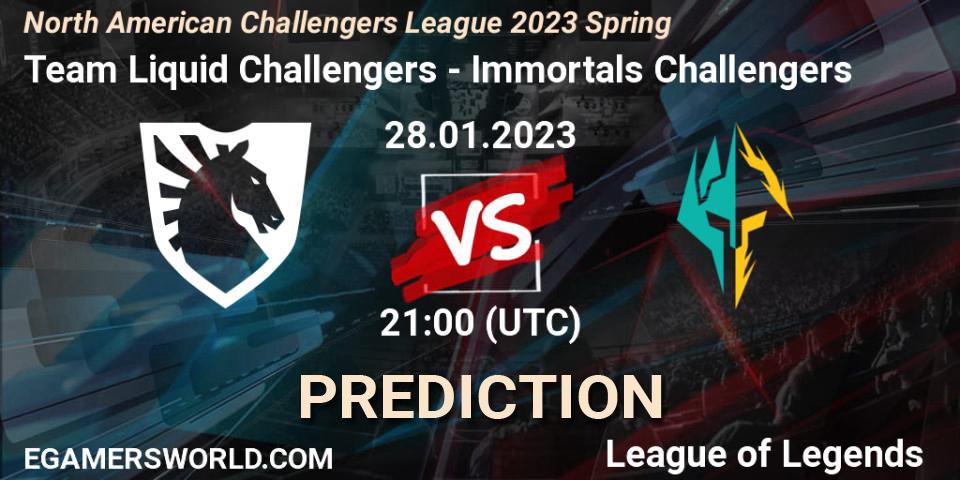 Prognoza Team Liquid Challengers - Immortals Challengers. 28.01.23, LoL, NACL 2023 Spring - Group Stage