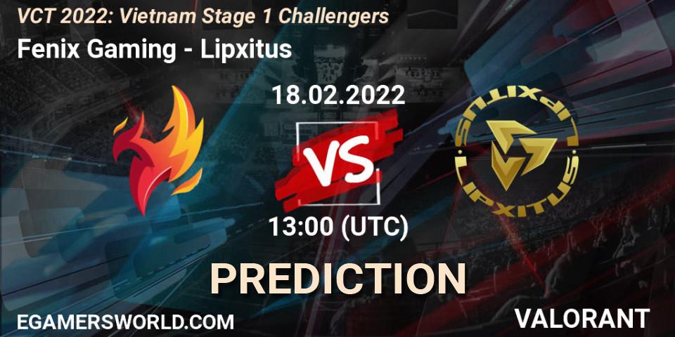Prognoza Fenix Gaming - Lipxitus. 18.02.2022 at 13:00, VALORANT, VCT 2022: Vietnam Stage 1 Challengers