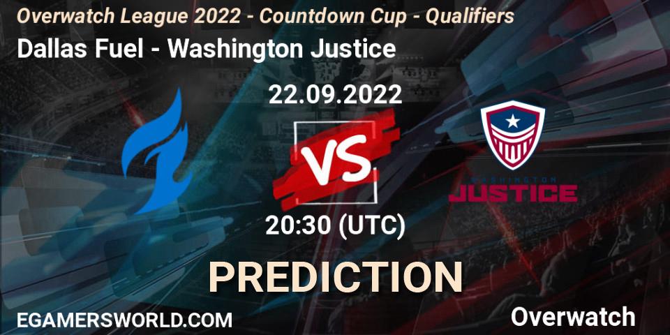 Prognoza Dallas Fuel - Washington Justice. 22.09.2022 at 20:30, Overwatch, Overwatch League 2022 - Countdown Cup - Qualifiers