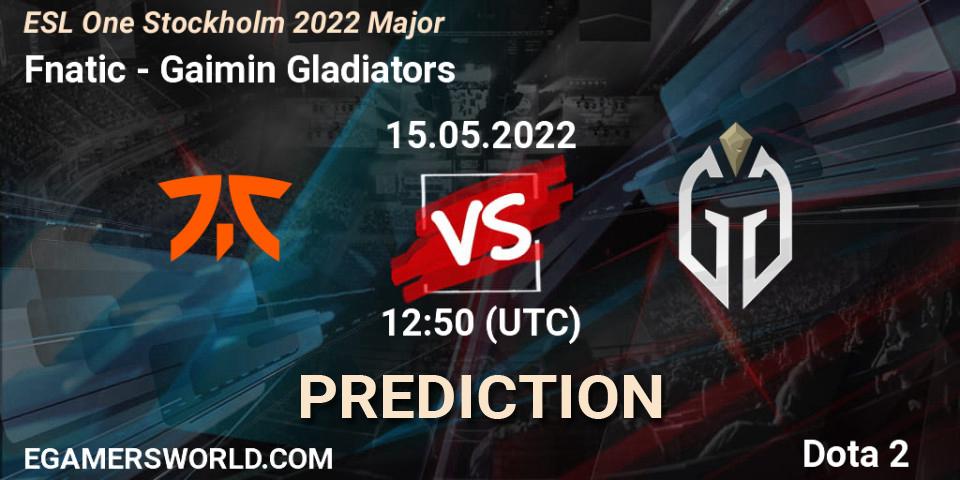 Prognoza Fnatic - Gaimin Gladiators. 15.05.2022 at 12:45, Dota 2, ESL One Stockholm 2022 Major