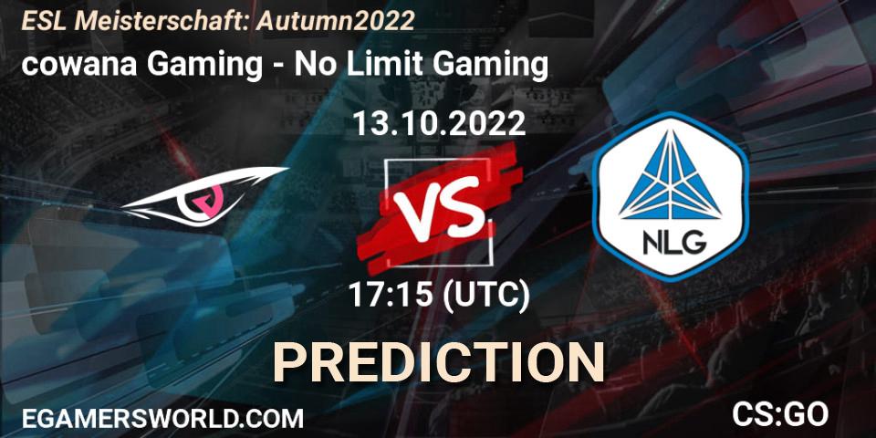 Prognoza cowana Gaming - No Limit Gaming. 13.10.2022 at 17:15, Counter-Strike (CS2), ESL Meisterschaft: Autumn 2022