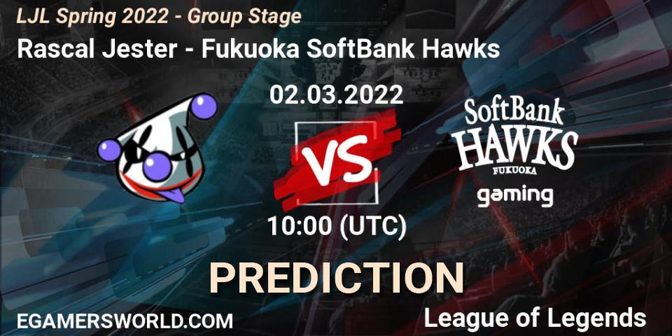 Prognoza Rascal Jester - Fukuoka SoftBank Hawks. 02.03.2022 at 10:00, LoL, LJL Spring 2022 - Group Stage