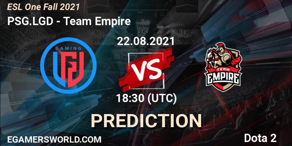 Prognoza PSG.LGD - Team Empire. 22.08.2021 at 18:27, Dota 2, ESL One Fall 2021