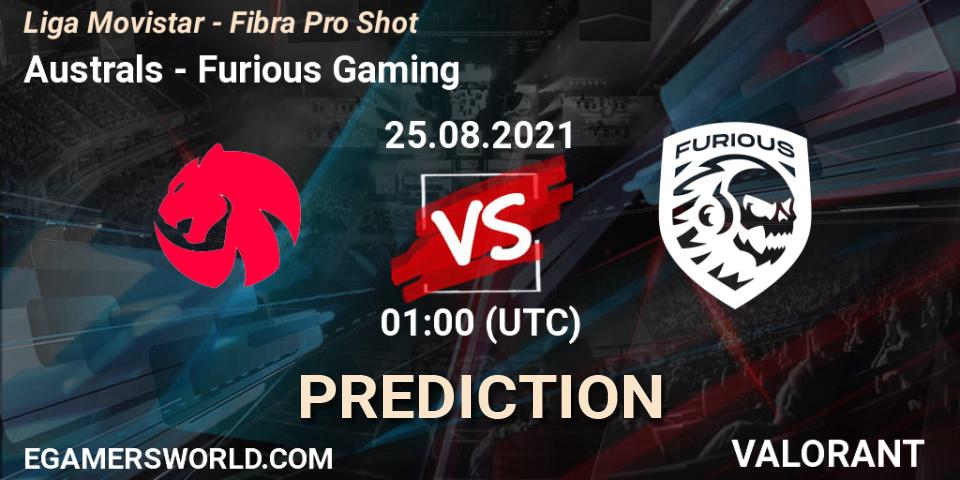 Prognoza Australs - Furious Gaming. 25.08.2021 at 02:00, VALORANT, Liga Movistar - Fibra Pro Shot