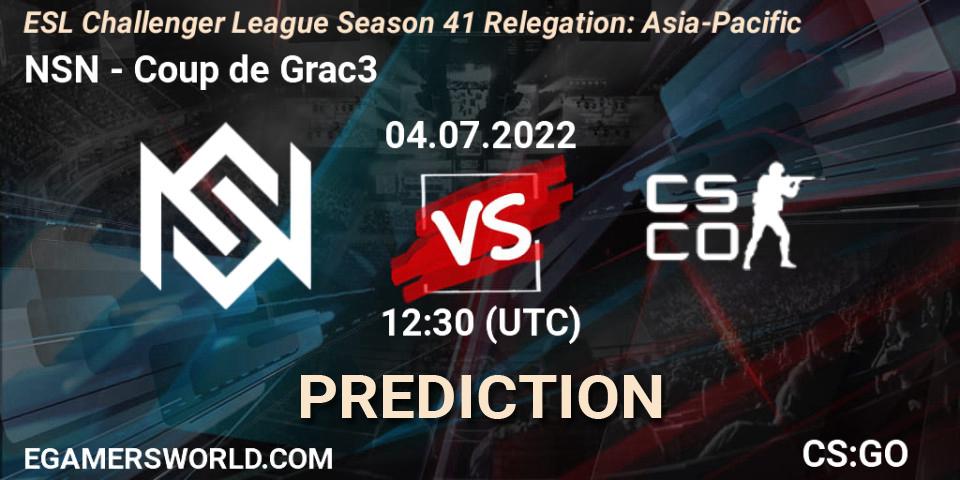 Prognoza NSN - Coup de Grac3. 04.07.2022 at 12:30, Counter-Strike (CS2), ESL Challenger League Season 41 Relegation: Asia-Pacific