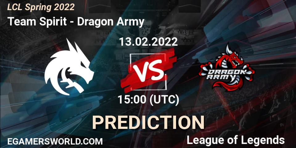 Prognoza Team Spirit - Dragon Army. 13.02.22, LoL, LCL Spring 2022