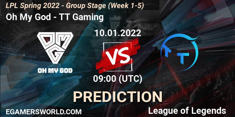 Prognoza Oh My God - TT Gaming. 10.01.2022 at 09:00, LoL, LPL Spring 2022 - Group Stage (Week 1-5)