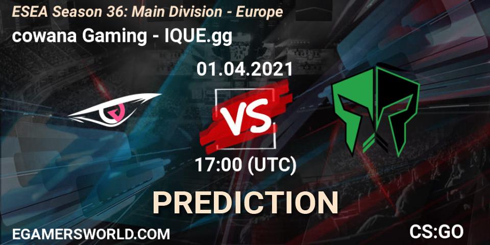 Prognoza cowana Gaming - IQUE.gg. 01.04.2021 at 17:00, Counter-Strike (CS2), ESEA Season 36: Main Division - Europe