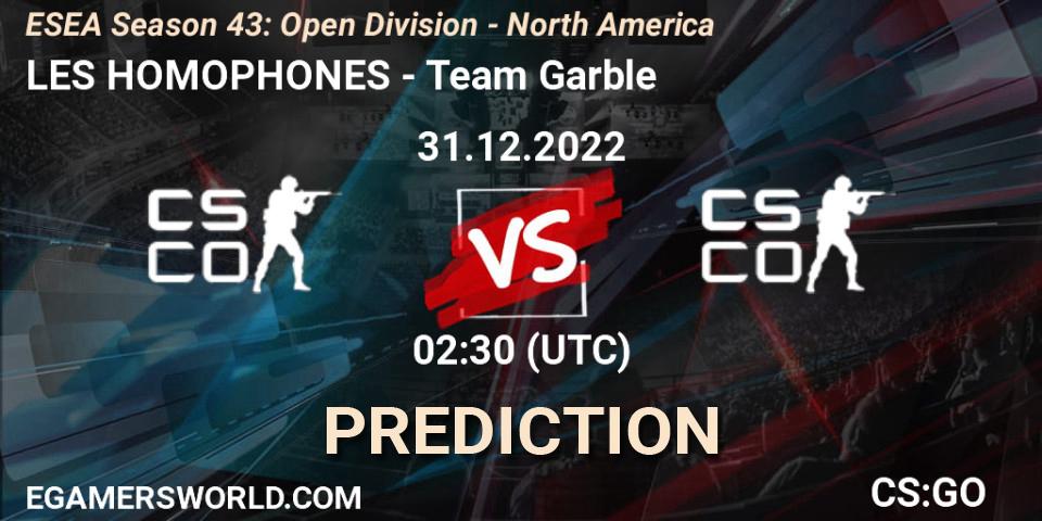 Prognoza LES HOMOPHONES - Team Garble. 31.12.22, CS2 (CS:GO), ESEA Season 43: Open Division - North America
