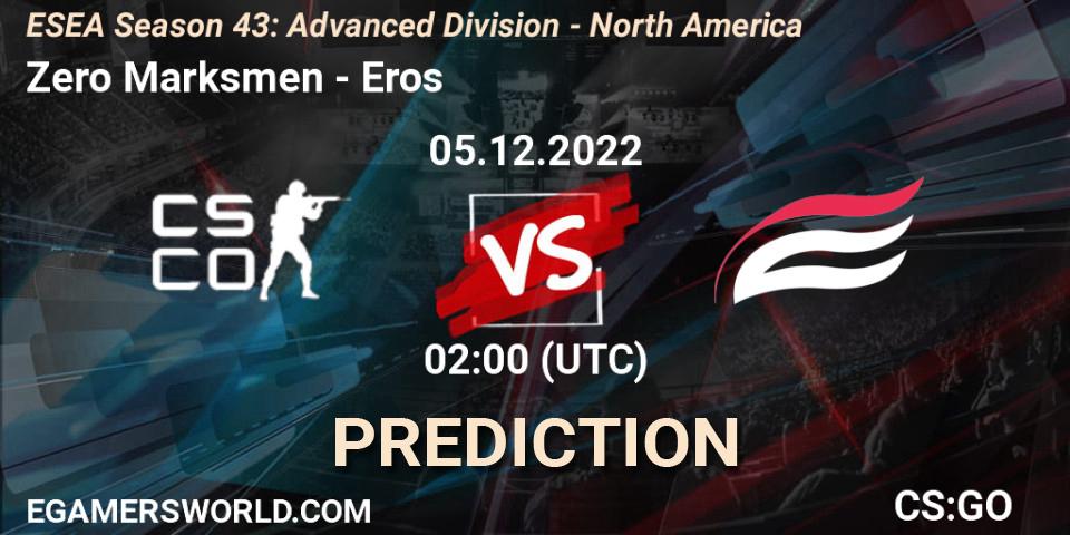 Prognoza Zero Marksmen - Eros. 05.12.22, CS2 (CS:GO), ESEA Season 43: Advanced Division - North America