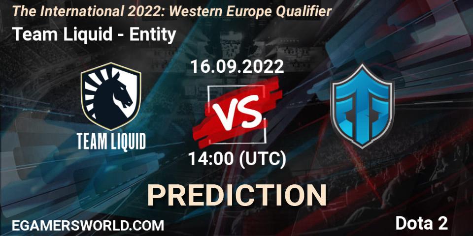 Prognoza Team Liquid - Entity. 16.09.2022 at 16:07, Dota 2, The International 2022: Western Europe Qualifier