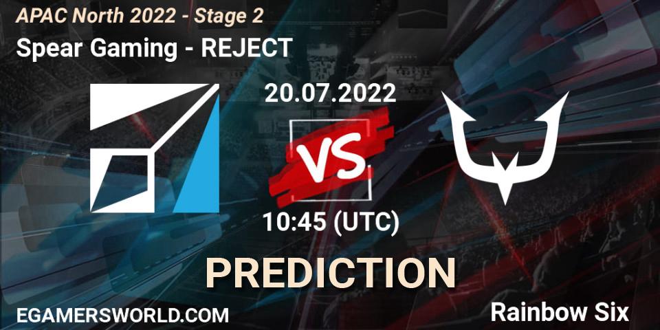 Prognoza Spear Gaming - REJECT. 20.07.2022 at 10:45, Rainbow Six, APAC North 2022 - Stage 2