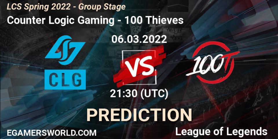 Prognoza Counter Logic Gaming - 100 Thieves. 06.03.2022 at 21:30, LoL, LCS Spring 2022 - Group Stage