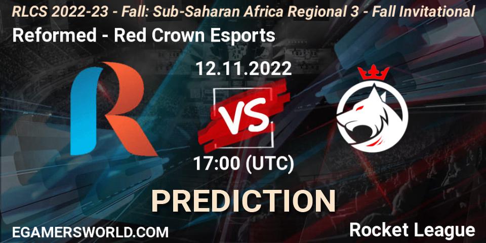 Prognoza Reformed - Red Crown Esports. 12.11.2022 at 17:00, Rocket League, RLCS 2022-23 - Fall: Sub-Saharan Africa Regional 3 - Fall Invitational