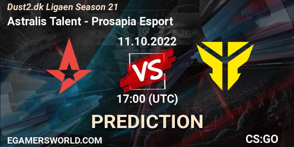 Prognoza Astralis Talent - Prosapia Esport. 11.10.2022 at 17:00, Counter-Strike (CS2), Dust2.dk Ligaen Season 21