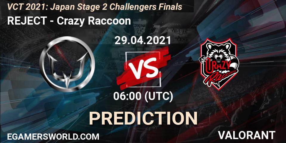 Prognoza REJECT - Crazy Raccoon. 29.04.21, VALORANT, VCT 2021: Japan Stage 2 Challengers Finals