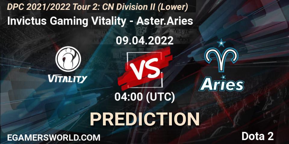 Prognoza Invictus Gaming Vitality - Aster.Aries. 12.04.2022 at 03:58, Dota 2, DPC 2021/2022 Tour 2: CN Division II (Lower)