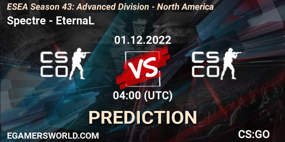 Prognoza Spectre - EternaL. 01.12.22, CS2 (CS:GO), ESEA Season 43: Advanced Division - North America