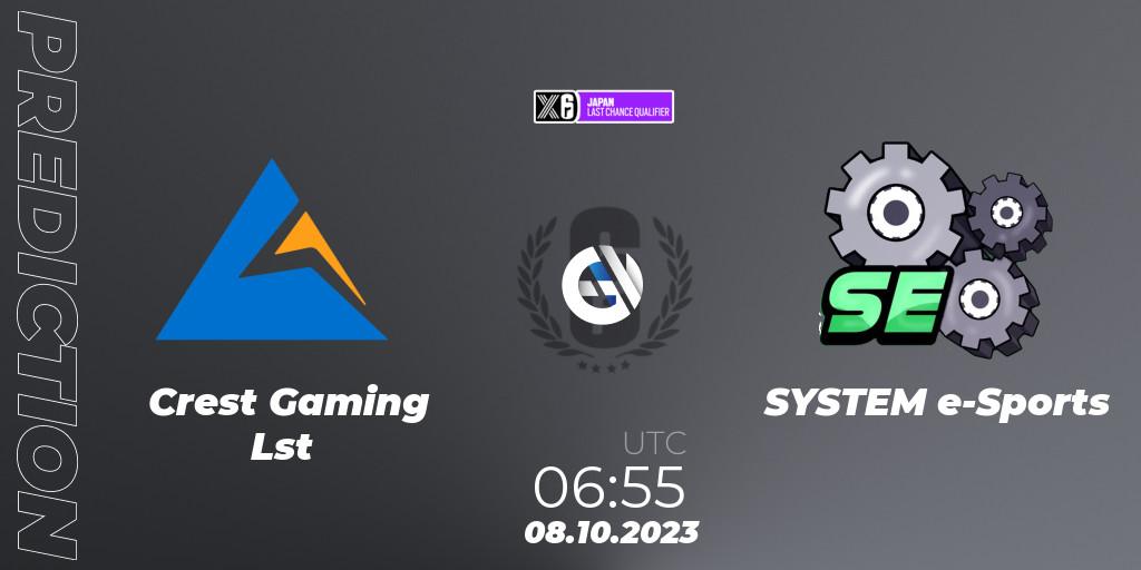 Prognoza Crest Gaming Lst - SYSTEM e-Sports. 08.10.23, Rainbow Six, Japan League 2023 - Stage 2 - Last Chance Qualifiers