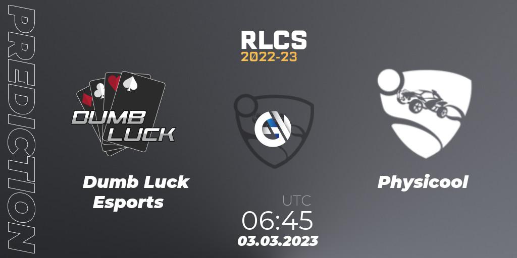 Prognoza Dumb Luck Esports - Physicool. 03.03.2023 at 06:45, Rocket League, RLCS 2022-23 - Winter: Oceania Regional 3 - Winter Invitational