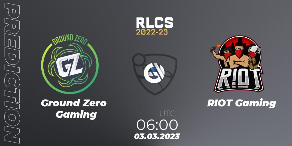 Prognoza Ground Zero Gaming - R!OT Gaming. 03.03.2023 at 06:00, Rocket League, RLCS 2022-23 - Winter: Oceania Regional 3 - Winter Invitational