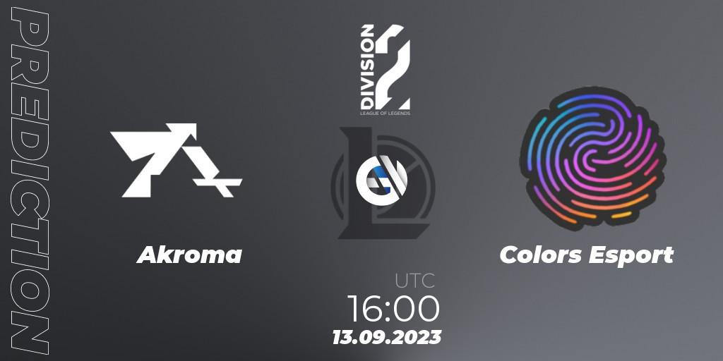 Prognoza Akroma - Colors Esport. 13.09.2023 at 16:00, LoL, LFL Division 2 2024 - Up & Down