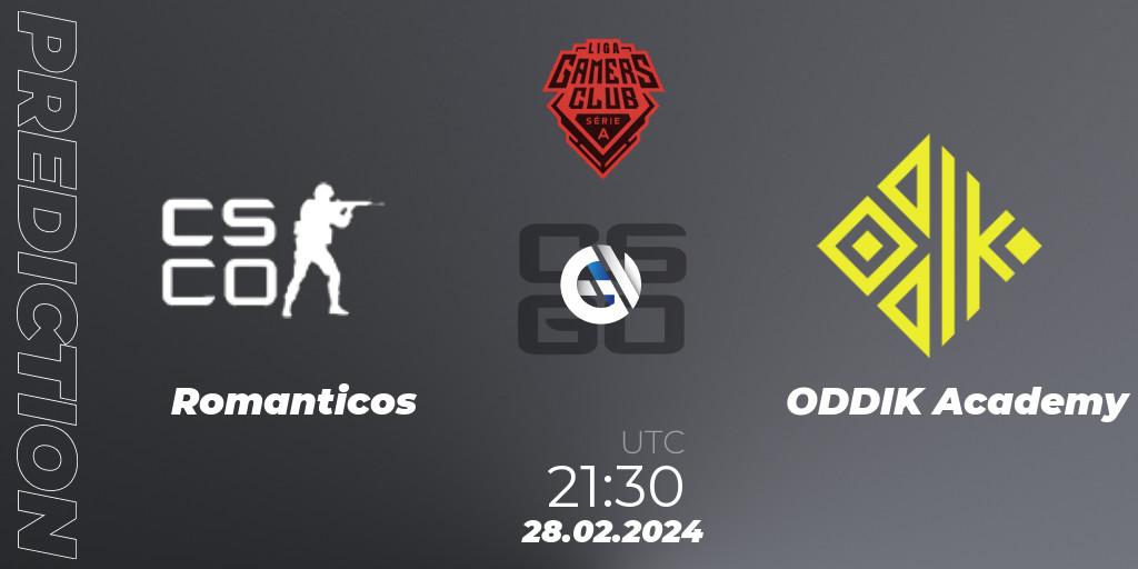 Prognoza Romanticos - ODDIK Academy. 28.02.2024 at 21:30, Counter-Strike (CS2), Gamers Club Liga Série A: February 2024