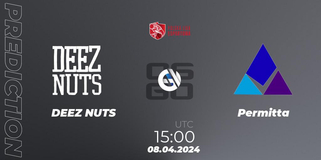 Prognoza DEEZ NUTS - Permitta. 08.04.2024 at 15:00, Counter-Strike (CS2), Polska Liga Esportowa 2024: Split #1
