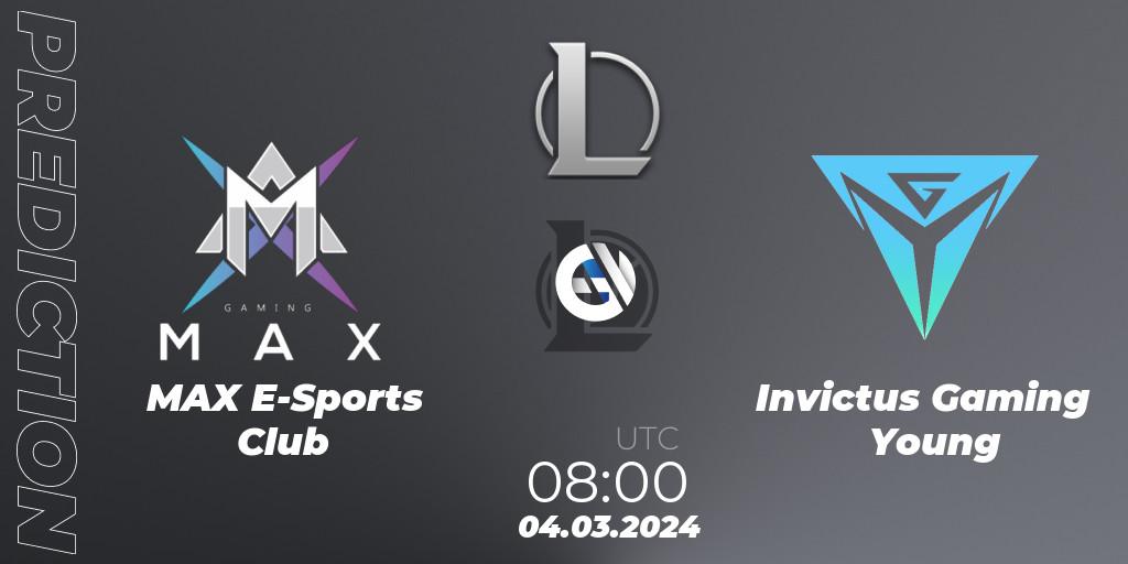 Prognoza MAX E-Sports Club - Invictus Gaming Young. 04.03.2024 at 08:00, LoL, LDL 2024 - Stage 1