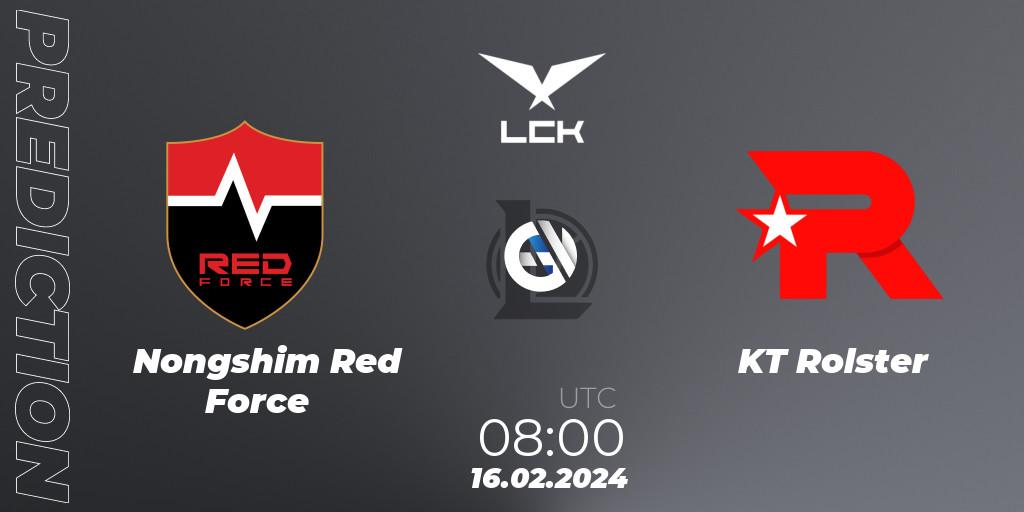 Prognoza Nongshim Red Force - KT Rolster. 16.02.2024 at 08:00, LoL, LCK Spring 2024 - Group Stage