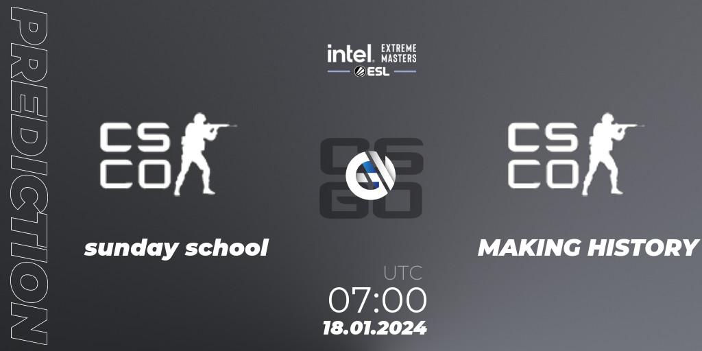 Prognoza sunday school - MAKING HISTORY. 18.01.2024 at 07:00, Counter-Strike (CS2), Intel Extreme Masters China 2024: Oceanic Open Qualifier #2