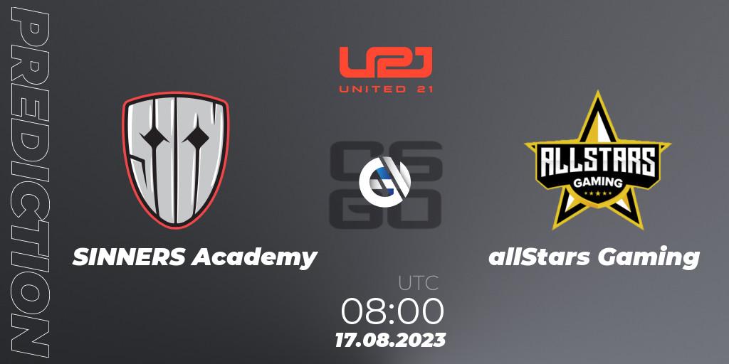Prognoza SINNERS Academy - allStars Gaming. 17.08.23, CS2 (CS:GO), United21 Season 5