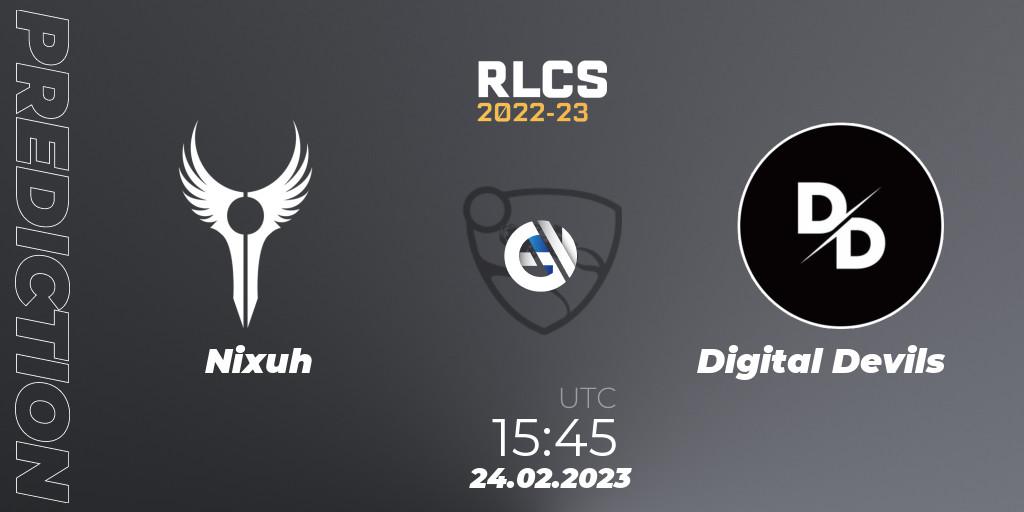 Prognoza Nixuh - Digital Devils. 24.02.2023 at 15:45, Rocket League, RLCS 2022-23 - Winter: Sub-Saharan Africa Regional 3 - Winter Invitational