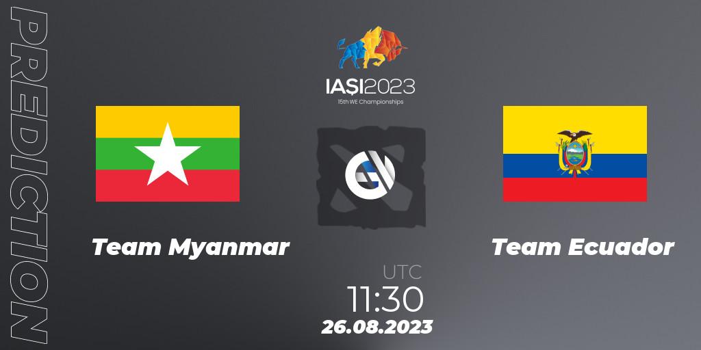 Prognoza Team Myanmar - Team Ecuador. 26.08.2023 at 19:30, Dota 2, IESF World Championship 2023