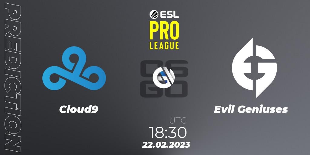 Prognoza Cloud9 - Evil Geniuses. 22.02.2023 at 18:30, Counter-Strike (CS2), ESL Pro League Season 17