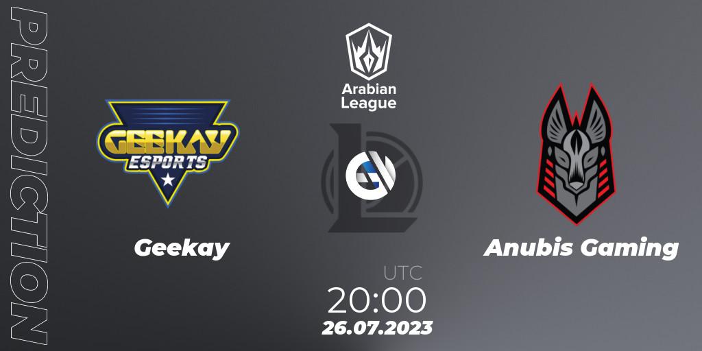 Prognoza Geekay - Anubis Gaming. 26.07.2023 at 20:45, LoL, Arabian League Summer 2023 - Group Stage