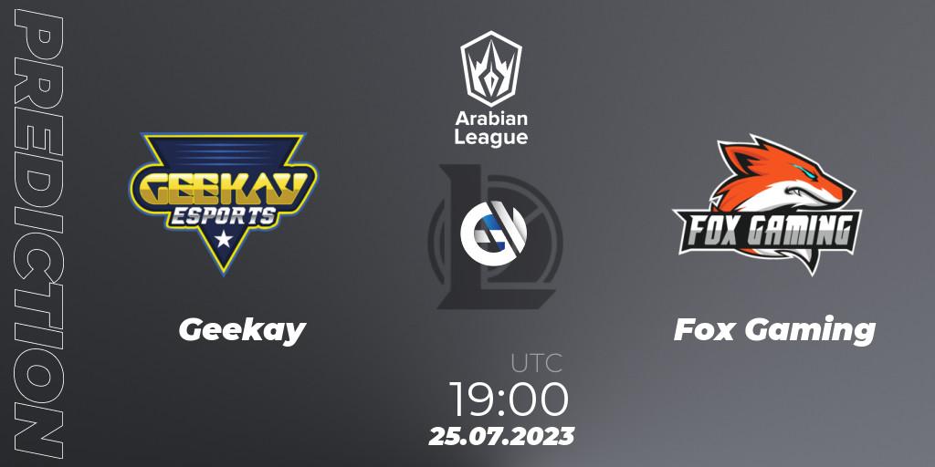 Prognoza Geekay - Fox Gaming. 25.07.2023 at 20:00, LoL, Arabian League Summer 2023 - Group Stage