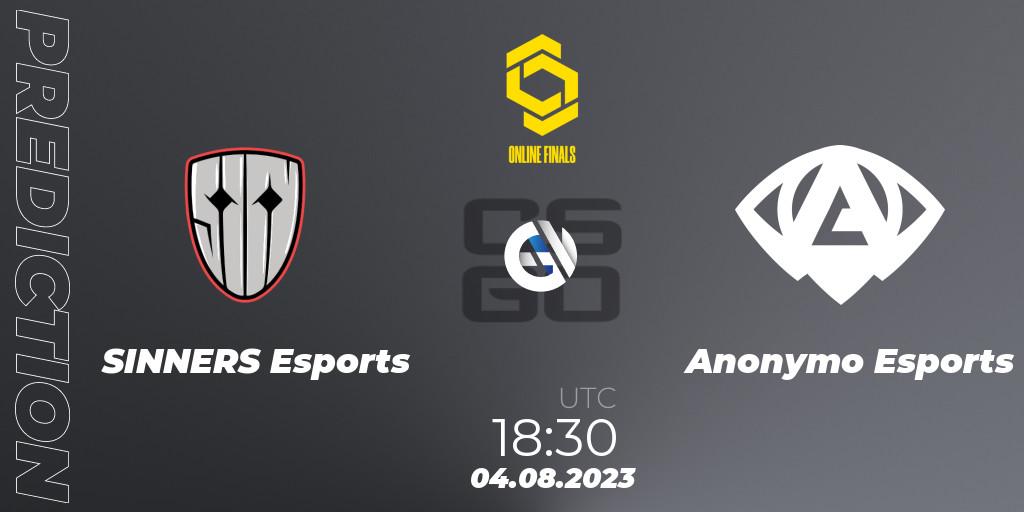 Prognoza SINNERS Esports - Anonymo Esports. 04.08.2023 at 20:35, Counter-Strike (CS2), CCT 2023 Online Finals 2