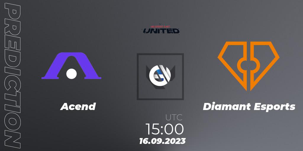 Prognoza Acend - Diamant Esports. 16.09.2023 at 15:00, VALORANT, VALORANT East: United: Season 2: Stage 3 - League