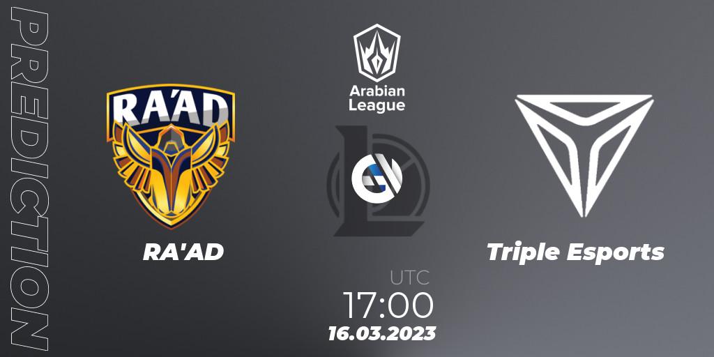Prognoza RA'AD - Triple Esports. 16.03.2023 at 17:00, LoL, Arabian League 2nd Division Spring 2023
