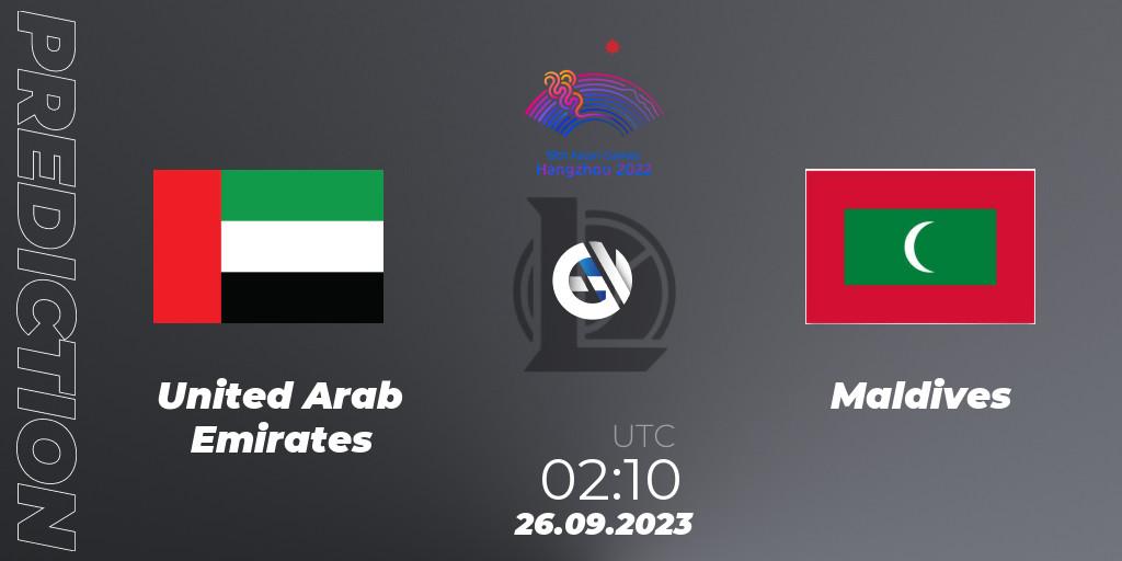 Prognoza United Arab Emirates - Maldives. 26.09.2023 at 02:10, LoL, 2022 Asian Games