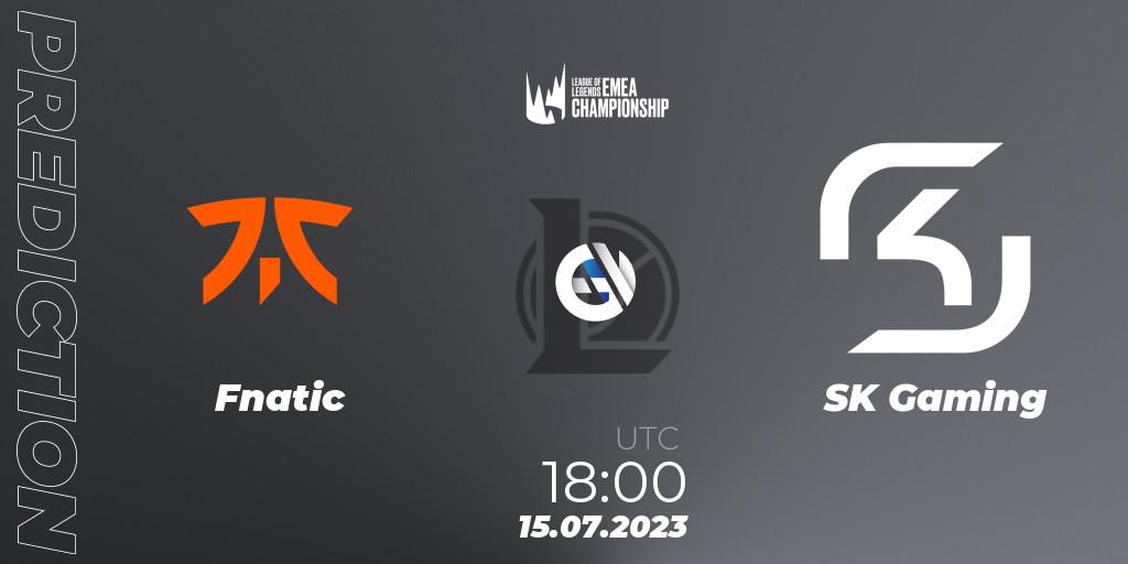 Prognoza Fnatic - SK Gaming. 15.07.2023 at 18:20, LoL, LEC Summer 2023 - Group Stage