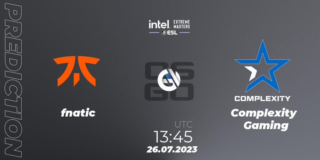 Prognoza fnatic - Complexity Gaming. 26.07.2023 at 13:50, Counter-Strike (CS2), IEM Cologne 2023 - Play-In