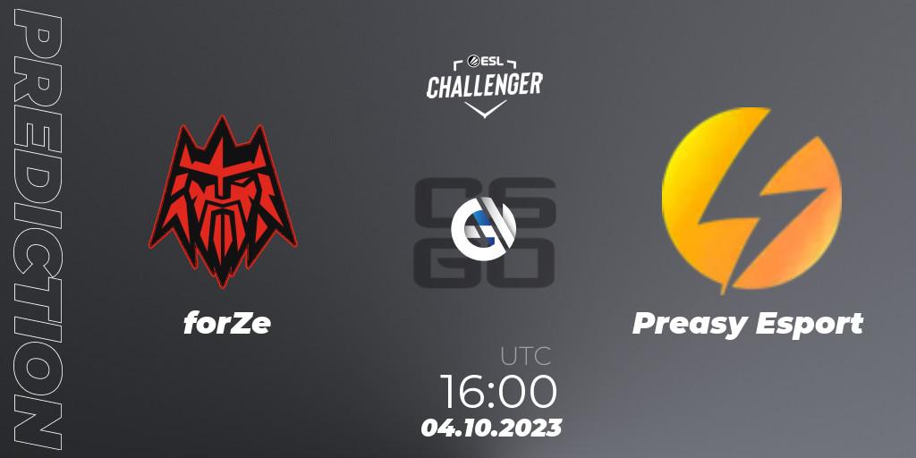 Prognoza forZe - Preasy Esport. 04.10.23, CS2 (CS:GO), ESL Challenger at DreamHack Winter 2023: European Open Qualifier