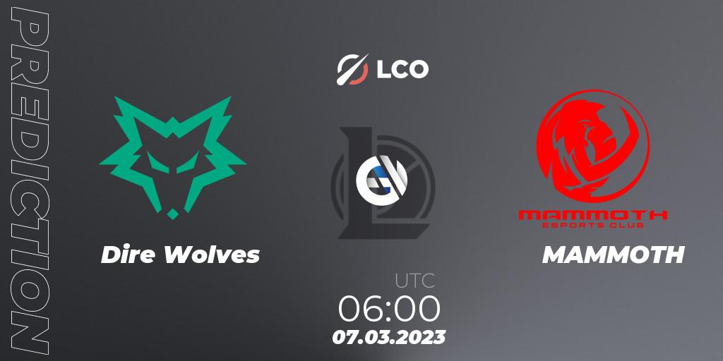 Prognoza Dire Wolves - MAMMOTH. 07.03.2023 at 06:20, LoL, LCO Split 1 2023 - Group Stage