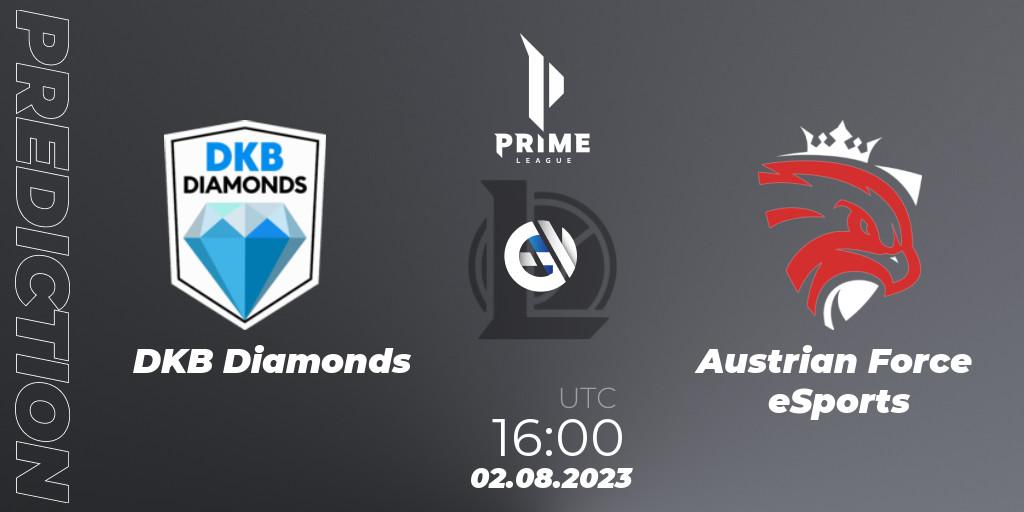 Prognoza DKB Diamonds - Austrian Force eSports. 02.08.2023 at 16:00, LoL, Prime League 2nd Division Summer 2023