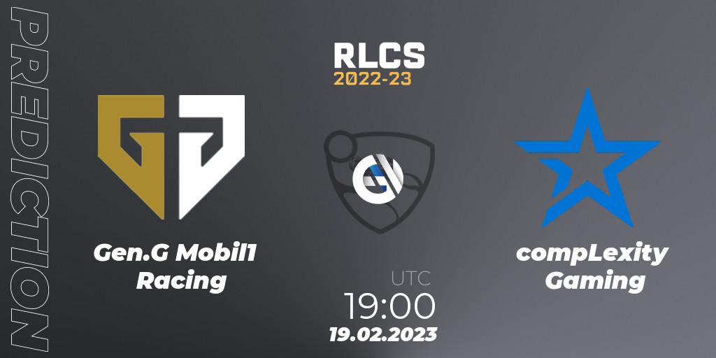 Prognoza Gen.G Mobil1 Racing - compLexity Gaming. 19.02.2023 at 19:00, Rocket League, RLCS 2022-23 - Winter: North America Regional 2 - Winter Cup