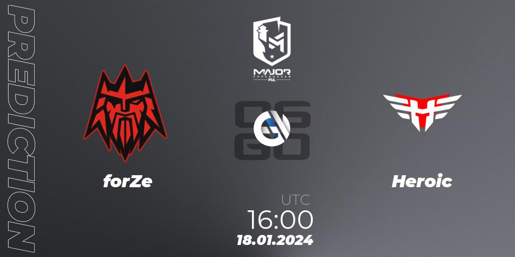 Prognoza forZe - Heroic. 18.01.2024 at 16:00, Counter-Strike (CS2), PGL CS2 Major Copenhagen 2024: European Qualifier B